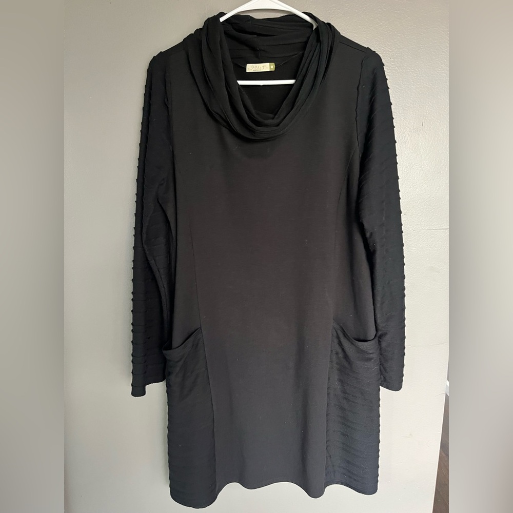 Chalet Black Cowl Neck Dress with Pockets
